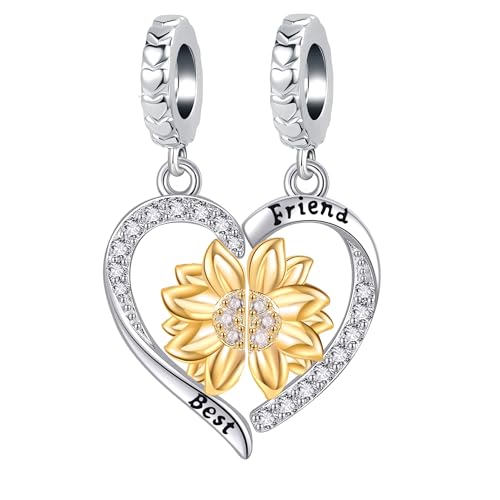 DWJSu Sunflower Friend Heart Best BFF Friedship Charm Set Compatible with Pandora Charms Bracelet...