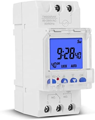 7 Days Intelligent Analog Timer Switch, Din Rail Installation 85-265V 16A Programmable Digital LCD Electronic Timer Switch suitable for Home School, Battery Operated