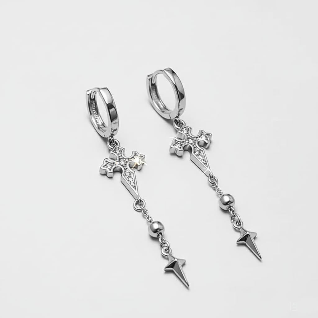 Rhodium Plated Shiny Rhinestone Huggie Hoop Dangle Cross Earrings for Women lightweight/Hypoallergenic With Small Ball Nickel Free Family Friends Gifts - Image 6