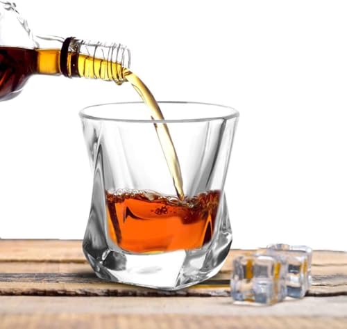 Image of Whiskey Glasses Set of 6 pcs- 250 ml Bar Glass for Drinking Bourbon, Whisky, Scotch, Cocktails, Cognac- Old Fashioned Cocktail Tumblers (4, Twisted)
