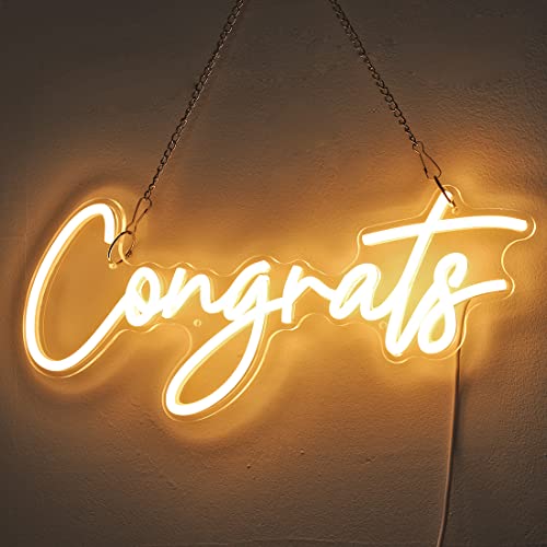 Image of Britrio Congrats Neon Sign Wall Art Decoration LED Neon Sign for Congratulations Graduation Wedding Ceremony Birthday Party Celebration Banquet Backdrop Grad Gift Warm White 5V USB Powered