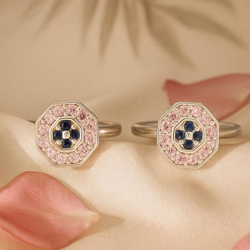 Image of SATKOTI 925 Silver Toe Rings for Women | Adjustable Pure Metal Bichiya with AAA Quality CZ Stone| BIS Hallmarked Jewelry with Authenticity Certificate | Pair of 2 Metti
