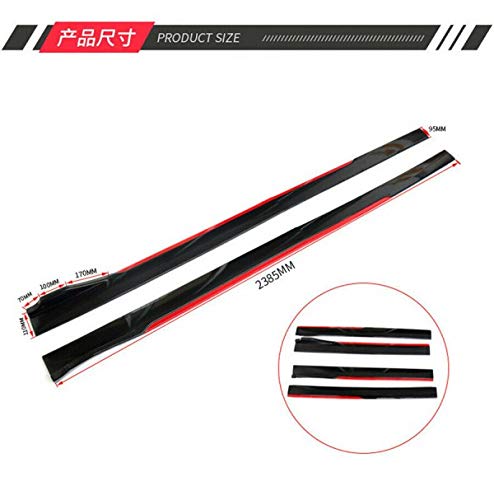 AutoTrends 4pcs ABS Car Side Skirt Splitters Lip Winglet Gloss Black + Red Body Line Universal