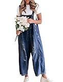Sukany Women's Vintage Casual Denim Jean Overalls Loose Distressed Bib Dungarees Adjustable Baggy Harem Romper Jumpsuit Pants Navy S