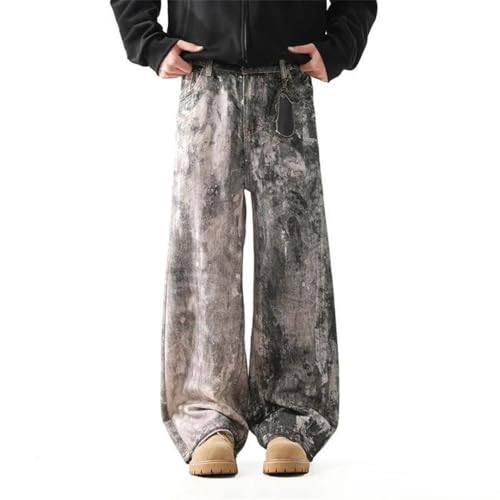 Men's Vintage Graffiti Casual Jeans Contrast Color Korea Wide Leg Trousers Loose Streetwear2