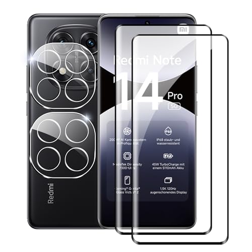 Tieeyivv Protector de Pantalla para Xiaomi Redmi Note 14 Pro 5G/POCO X7 5G Cristal Templado+ Protector de Lente de Cámara, Cobertura Total Vidrio Templado [9H Dureza] HD Film Cristal Templado