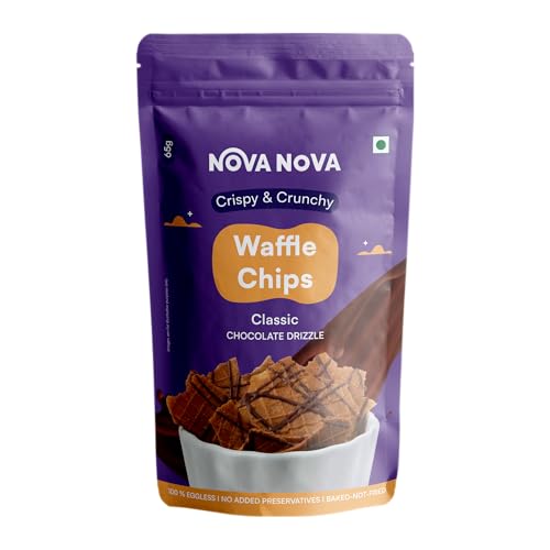 Image of Nova Nova Waffle Chips - Classic with Chocolate Drizzle | 100% Eggless | Freshly Baked | Pack of 2 (130g)