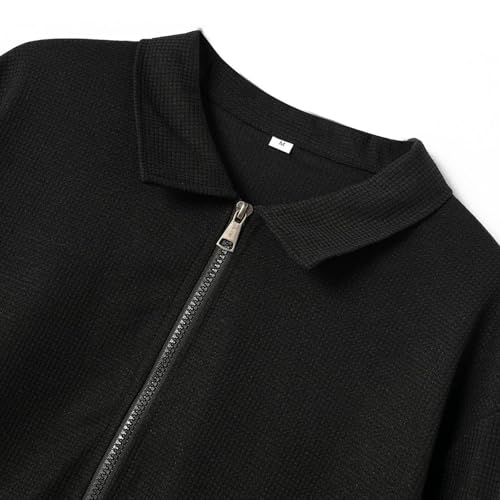 Mens Jacket Waffle Knit Spring Fall Lapel Silm-Fit Zip Up Trendy Jackets - image 5