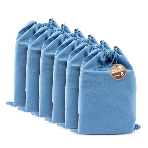 Image of LFH Cotton Rich Shoe Storage Bags with Drawstring, Breathable Reusable Organizer, Perfect For Travel, Dorm, Hotel, College, Gym, Easy to Carry, Machine Washable 12 inchx17 inch (Pack of 6) - Sky Blue