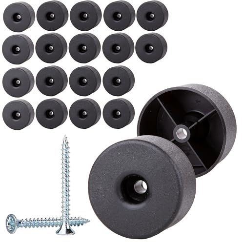 SKIR'CO 20 pcs, Black Plastic Round Furniture Legs, 50 mm Diameter, Height 25 mm, Plastic Furniture Feet, Screws Included