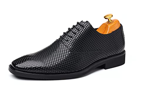 Santimon Men's Leather Lined Dress Oxfords Shoes Formal Business Plain Checkered Derby2