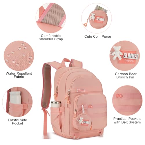Image of YAMTION Backpack for Teen Girls,School Backpack with Laptop Compartment,Casual Bookbag for Teen Girl Middle High School College Work Travel(Pink )