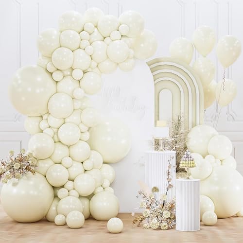 Image of PartyWoo Beige Balloons 155pcs Different Sizes of 18 12 10 5 Inch Cream Ivory Balloon Arch Kit Garland for Wedding Bridal Graduation Baby Shower Easter Birthday Tea Boho Party Decorations White-Q08