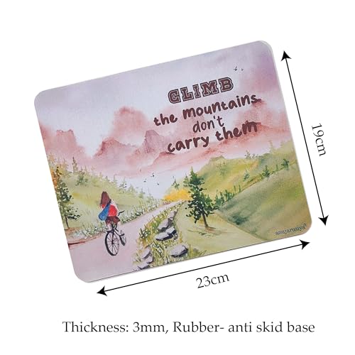 Image of anujarusiya Affirmation Mouse Pad 3mm | Climb The Mountain Quote | Non-Slip Rubber Base | 19x23 cm | Motivational Desk Accessory | Digital Print | Gift for Students, Women for Office Desk