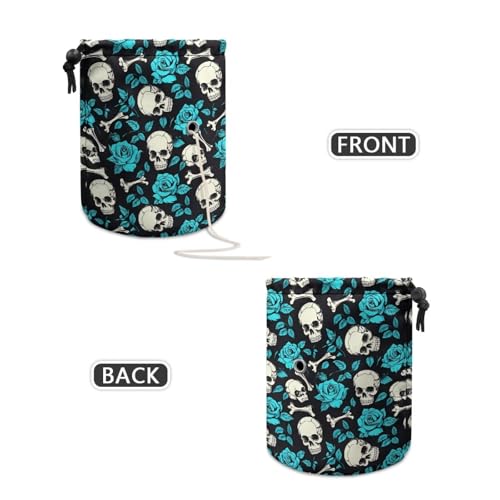 Image of Sellikakes Skull Rose Small Yarn Storage Bag with Drawstring, Mini Knitting Yarn Holder Stores Skein Ball, Crochet Project Knitting Supplies