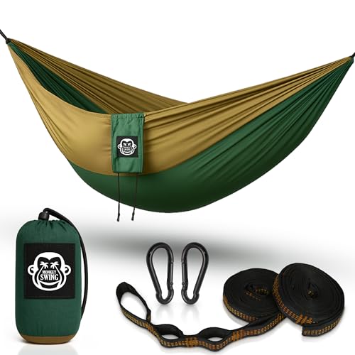Monkey Swing hamaca da giardino 275x140CM I amaca completo set I 2x moschetto, 2x Cinghie I per camping, viaggio, spiaggia, foresta
