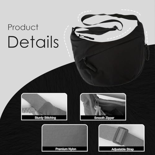 Image of Stvin Crossbody Travel Sling Bags for Women and Men, Crescent Shoulder Purse Bag with Zipper & Adjustable Strap, Half - Moon Shaped Waist Bag, Unisex Chest Bag - Nylon Fabric