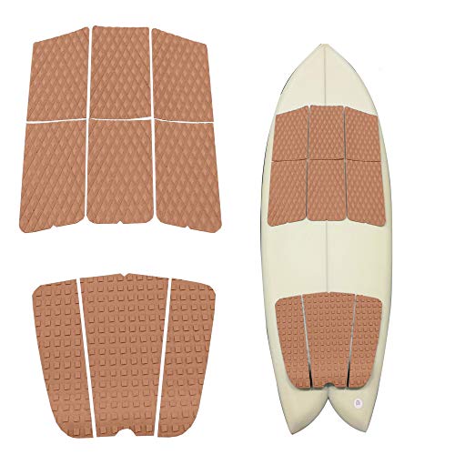 Abahub 9 Piece Surf Deck Traction Pad Premium EVA with Tail Kicker 3M Adhesive for Surfboard Longboard Shortboard Funboard Fish Skimboard Black/Blue/Brown/Gray/White/Orange/Navy Blue