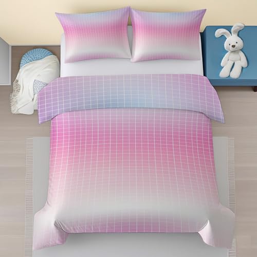Generisch Karo Baby Bettwäsche Set 100x135 - Ombré Rosa Vichy Muster Kinderbettwäsche 2 Teilig - Mädchen Kinder Mikrofaser Bettbezug, 1 Kissenbezug 40x60 mit Reißverschluss, F366hT