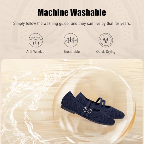 Image of Frank Mully Women's Flats Square Toe Mary Jane Shoes Ballet Flats with Strap Comfortable Slip On Knit Shoes Dressy Casual