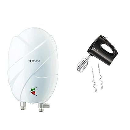 Bajaj Flora Instant 3 Litre Vertical Water Heater, White & HM 01 250-Watt Hand Mixer (Black) Combo