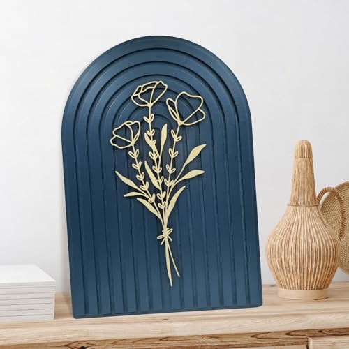 Teeloray Boho Wall Decor Wooden Arch Floral Mid Century Modern Shelf Decor Aesthetic Bohemian Art Wall Hanging Decor with 3D Hollow Craft Minimalist Wall Art for Bookshelf Living Room Bedroom