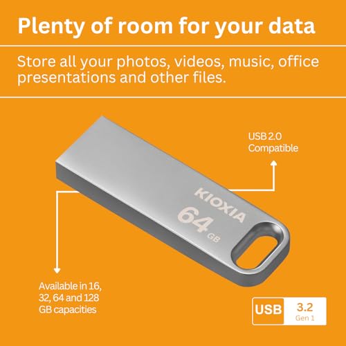 Image of KIOXIA TransMemory U366 64GB USB 3.2 Gen 1 Flash Drive - Small, Stylish Metallic Body with 5-Year Warranty (White)