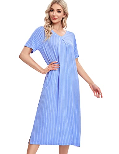 Mzrocr Nightgowns For Women Long Soft Night Gown Sleepshirts Comfy V Neck Night Dress With Pockets Women Pajamas Sleepwear #TOP1