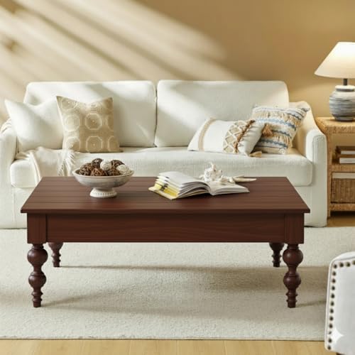 Image of MISAN Solid Sheesham Wood Coffee Table - Elegant Center Table with Two Spacious Drawers | Sturdy & Stylish Wooden Furniture for Home & Living Room (E - Walnut)