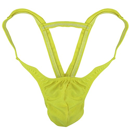 iiniim Mens Sexy Bulge Pouch G-string Underwear with Inverted Triangle Rear (M, Yellow)