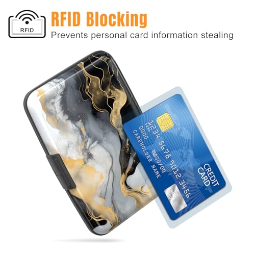 Image of Rimilak Aluminuml Credit Card Holder, Mini Credit Card Wallet RFID Blocking Slim Metal Hard Case for Women Men, Grey Black Mable