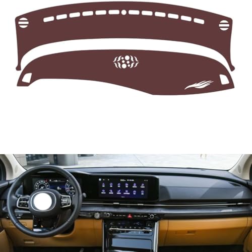 Leather Dash Board Cover mat Compatible with KIA Carnival 2021-2026,Anti-Glare and dust Protector(Brown)