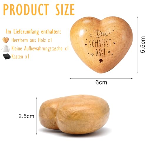 Sugeru Handschmeichler Glücksbringer - Holz Herz mit Gravur - Du schaffst das! | Mutmacher Geschenk,Schutzengel,Gute Besserung Geschenke,Motivationsgeschenke,Deko,für Familie Freunde Prüfung Kinder