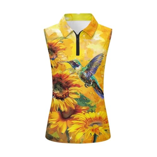 YEXIATODO Wpmens Ladies Racerback Golf Shirts Athletic Tank Tops Polo Quarter Zip Pullover Golf Apparel Size XS-2XL, Sunflower Hummingbird, XS
