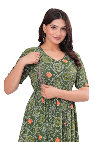 Image of Stylish Women's Pure Cotton All Over Printed Kurti Gown, Maternity Dress, and Feeding Dress - Comfortable and Elegant Maternity Wear for Women