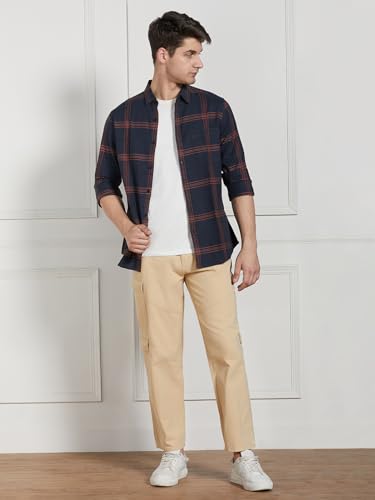 Image of Dennis Lingo Men Cotton Lycra Solid Stretchable Cargo Trousers