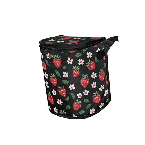 Image of Wudan Car Trash Can with Lid Fruit Strawberry Floral Black Waterproof Leak Proof Hanging Garbage Bin Car Organizers and Storage for Back Seat Office Deco