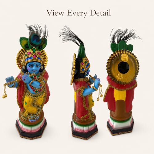Image of Krishna Statue showpiece for Home Pooja Room Decoration Item | krishna hindu god idol gift items for house warming ceremony living room decor item (polymarble,multicolor,34*13*10 cm)