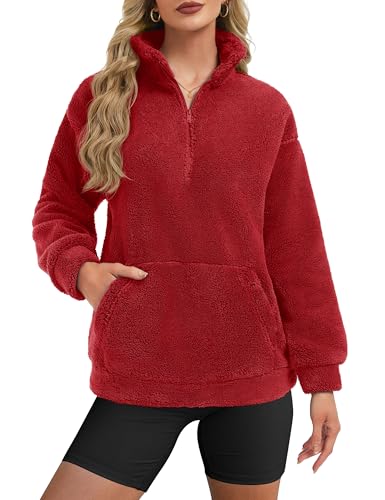 YUCOLEN Fleece Pullover Women Long Sleeve Fuzzy Half Zip Sweatshirt