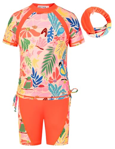 Image of GRACE KARIN Girls Rash Guard Swimsuit Short Sleeve Two Piece Bathing Suit 6-12Y