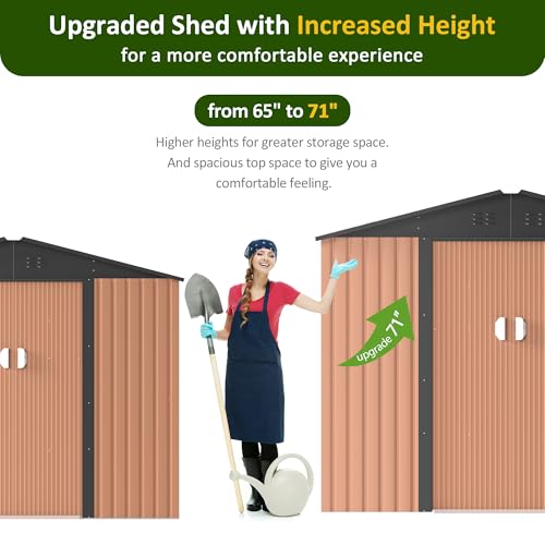 Image of DAUSOLA 8x6 FT Outdoor Storage Shed, Metal Garden Tool Shed with Updated Frame Structure and Lockable Doors, Ideal for Backyard Garden Patio Lawn, Brown