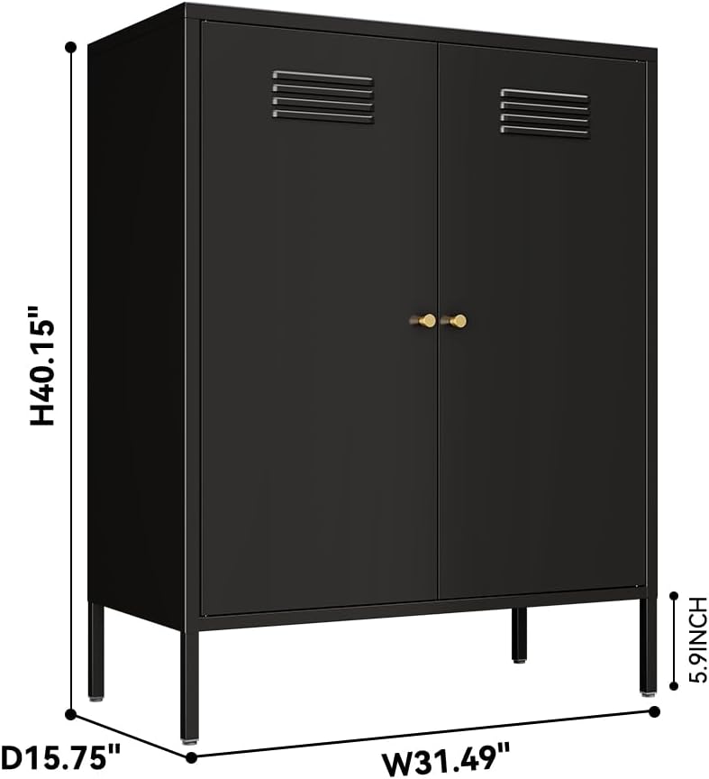 Metal Storage Cabinet, Metal Cabinets with Doors and Shelves, Storage Closet with high feet, Coffee Bar with Storage, Modern Accent Cabinets for Home,Office,Kitchen,Bathroom,Dining Room