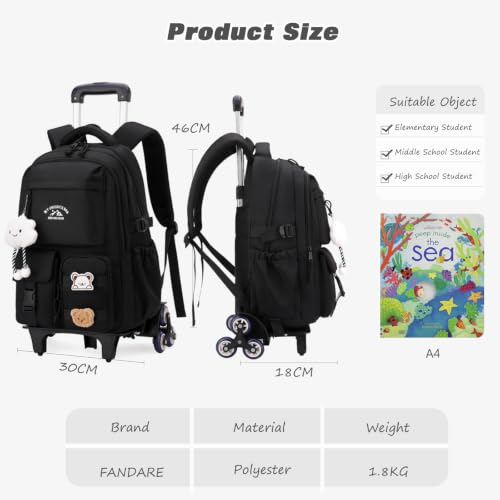 FANDARE 6-kołowy plecak dla nastolatków z wisiorkiem, Khaki, L, Casual