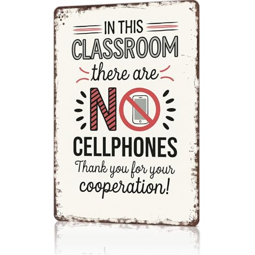 Funny Vintage Signs Posters Classroom Cellphone Rule Vintage Distraction Free Wall Art for Bedroom Man Cave Garage Office Bar Decor 8X12inch