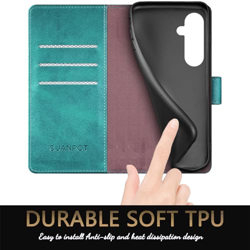 Coque Samsung S23 FE etui portefeuille cuir PU aimanté bleu vert