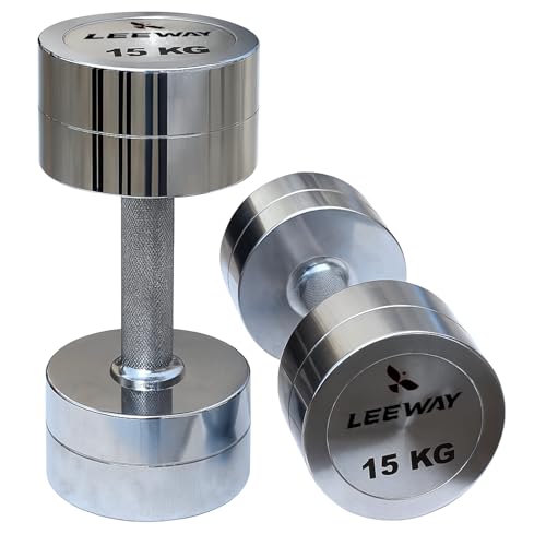 Image of Leeway Steel Dumbbell Set 15 Kg x 2 | Chrome Dumbbells for Home Gym | Rust-Resistant Non-Slip Grip | Strength Training Metal Dumbbell Set | Iron Dumbell | Round Dumble | (15kg X 2 = 30kg Chrome)