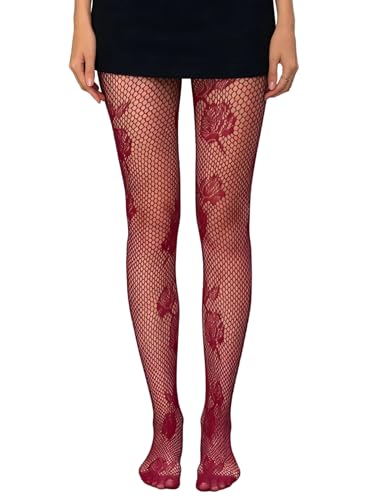 Image of Milumia Women's Floral Lace Fishnet Tights Rose Pattern Sheer Mesh Pantyhose Stockings