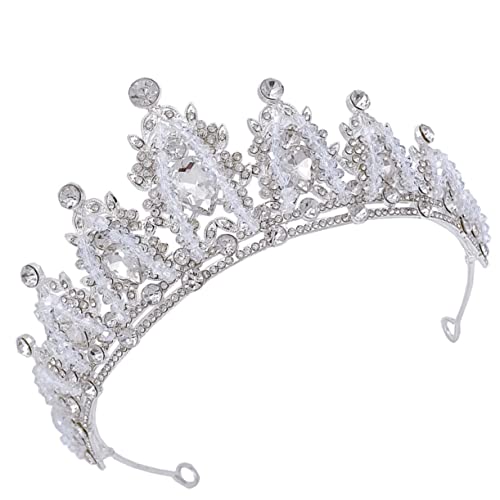 Tiara de plata con cristales para novias y tocados de boda elegantes