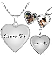 Personalized Heart Locket Necklace for Women That Holds Pictures Customizable Memory Photo Locket...