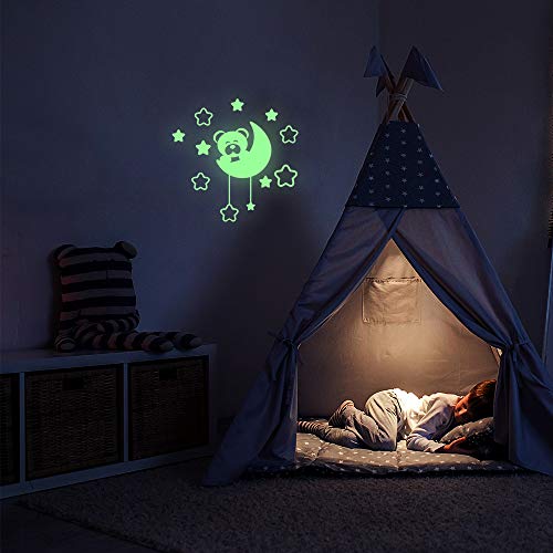 Glow in The Dark Wall Sticker Bear on The Moon with Stars - 20 x 20cm, Teddy, 20 X 20 cm - Image 3